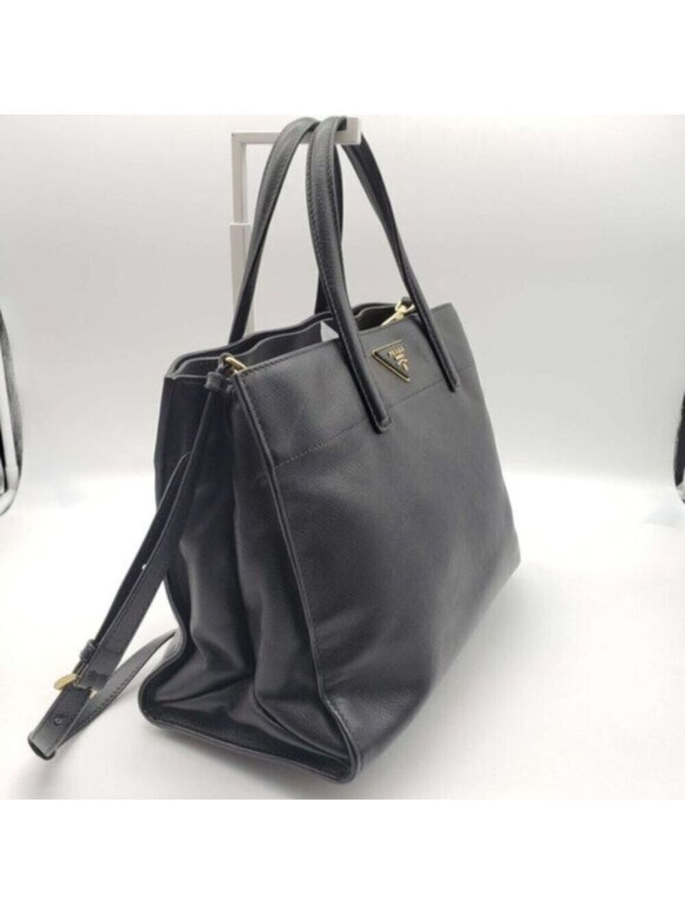 Prada Saffiano Triple Pocket Nero Black Shoulder Bag - Picture 4 of 16